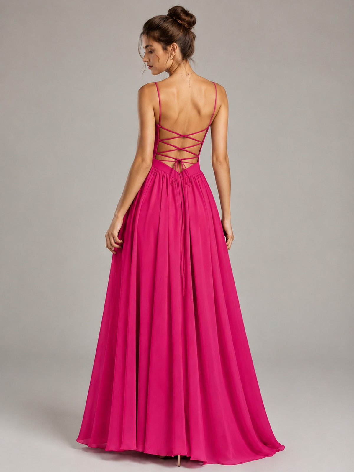 Spaghetti Strap Ruched Chiffon Maxi Dress with Backless