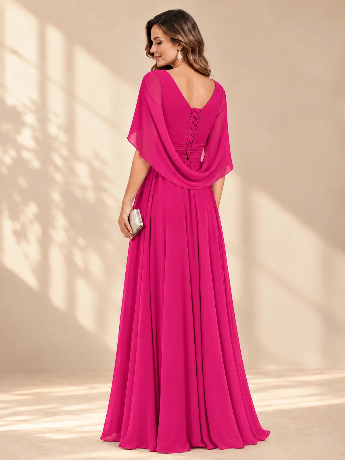 Ruched V Neck Mother of The Bride Dresses with Shawls Appliques and Cap Sleeves