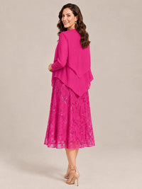 Tea Length Sequin Lace Mother of the Bride Dress with Chiffon Jacket