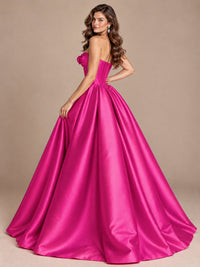 Pink Strapless Corset Satin Prom Derss & Ball Gown with 3D Floral