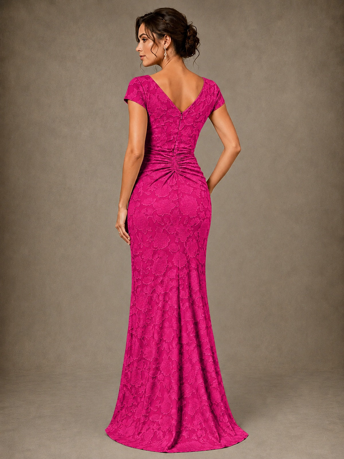 V-Neck Floral Jacquard Mother of the Bride Dress with Slit