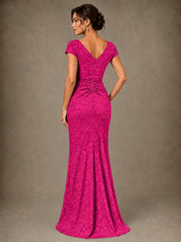 V-Neck Floral Jacquard Mother of the Bride Dress with Slit
