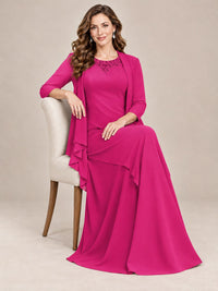 Dusty Blue Two-Piece Chiffon Mother of the Bride Dress with Jacket