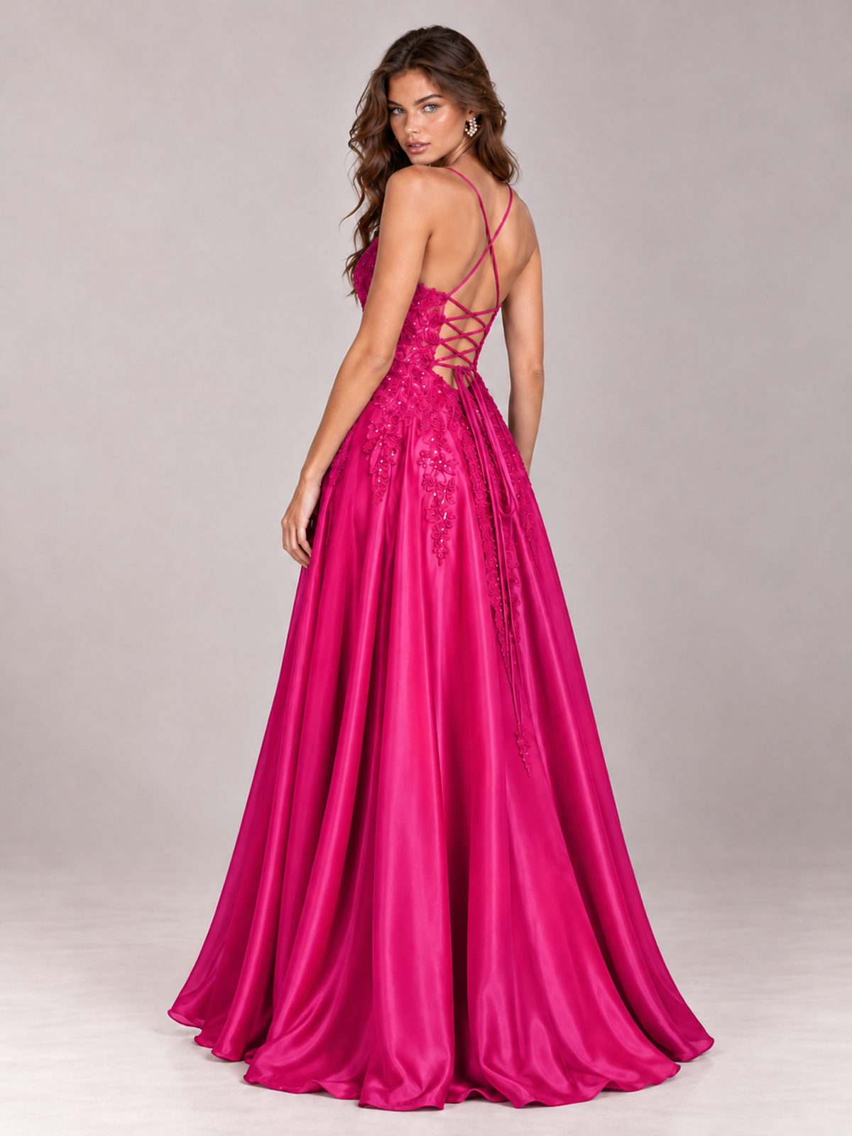 Lace Applique Satin A-Line Prom Dress with Sheer Bodice