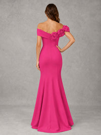 Blush Pink Off Shoulder Mermaid Bridesmaid Dress with Floral Rosette