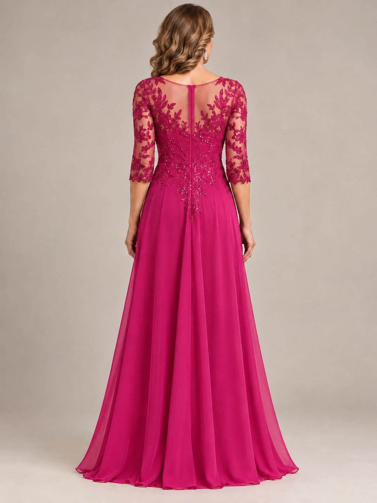 Sequin Lace A-Line Mother of the Bride Dress with 3/4 Sleeves
