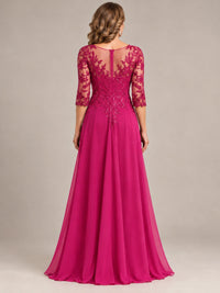 Sequin Lace A-Line Mother of the Bride Dress with 3/4 Sleeves