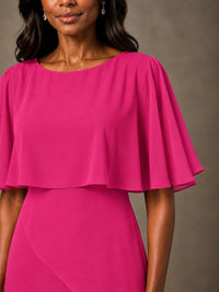 Taupe Chiffon A-Line Mother of the Bride Dress with Cape Sleeves