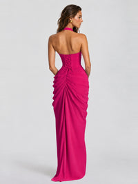 Ruched Halter Neck High-Slit Prom & Evening Dress