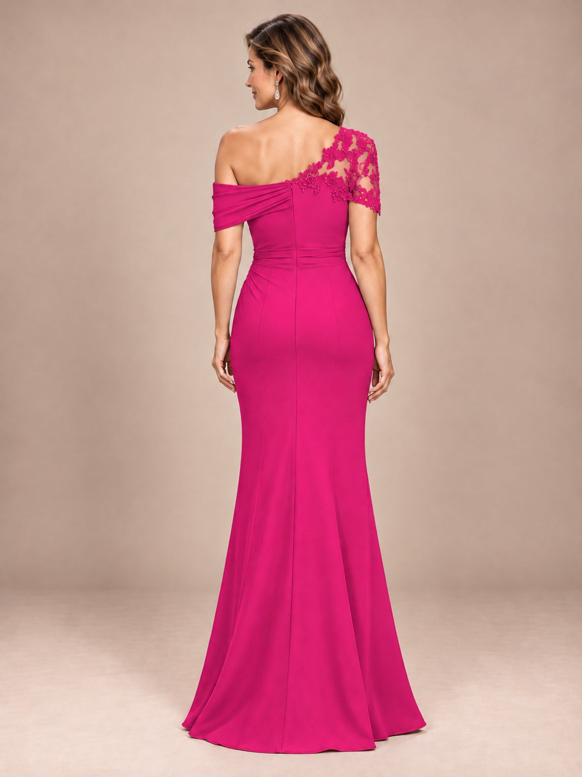 One Shoulder Chiffon Mother of The Bride Dress