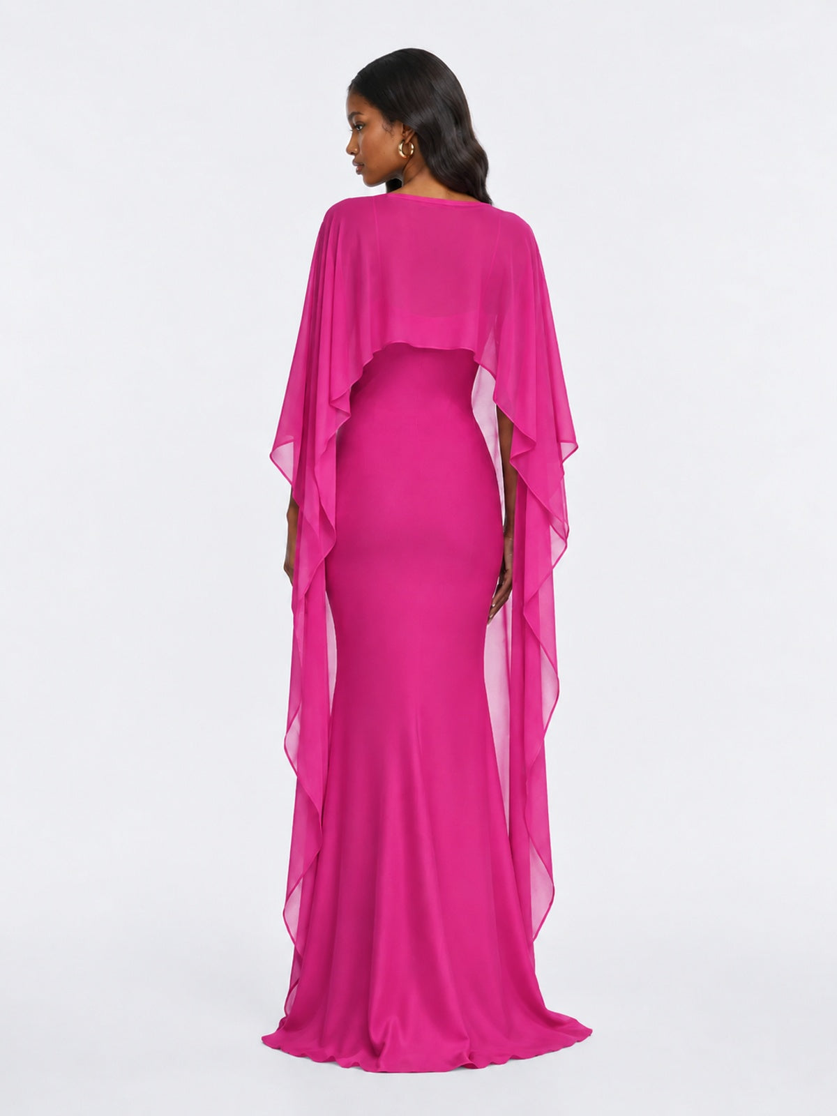 Satin Cape Prom Dresses Meramid Maxi Dress