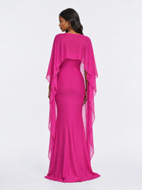 Satin Cape Prom Dresses Meramid Maxi Dress