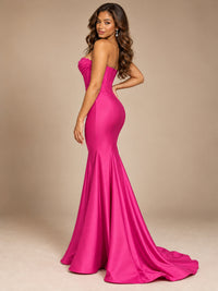 Red Strapless Satin Mermaid Prom Dress with Corset Bodice