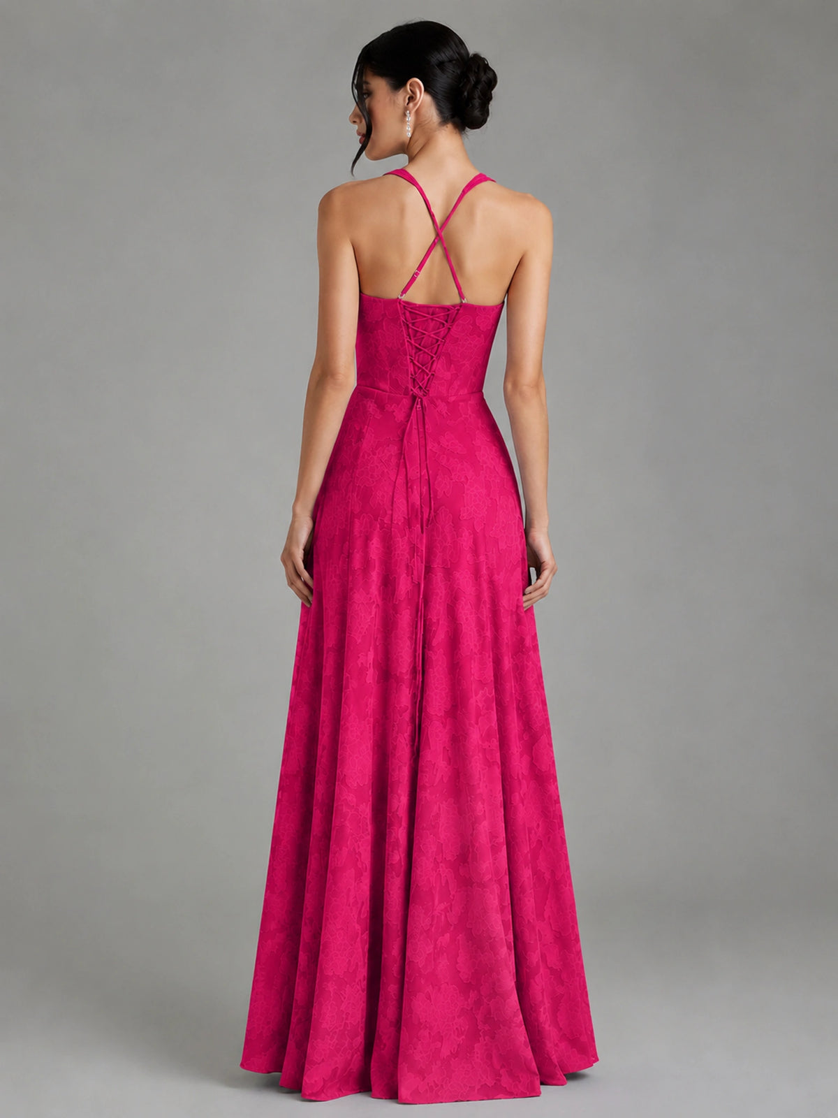 A-Line Halter Floral Chiffon Maxi Dress