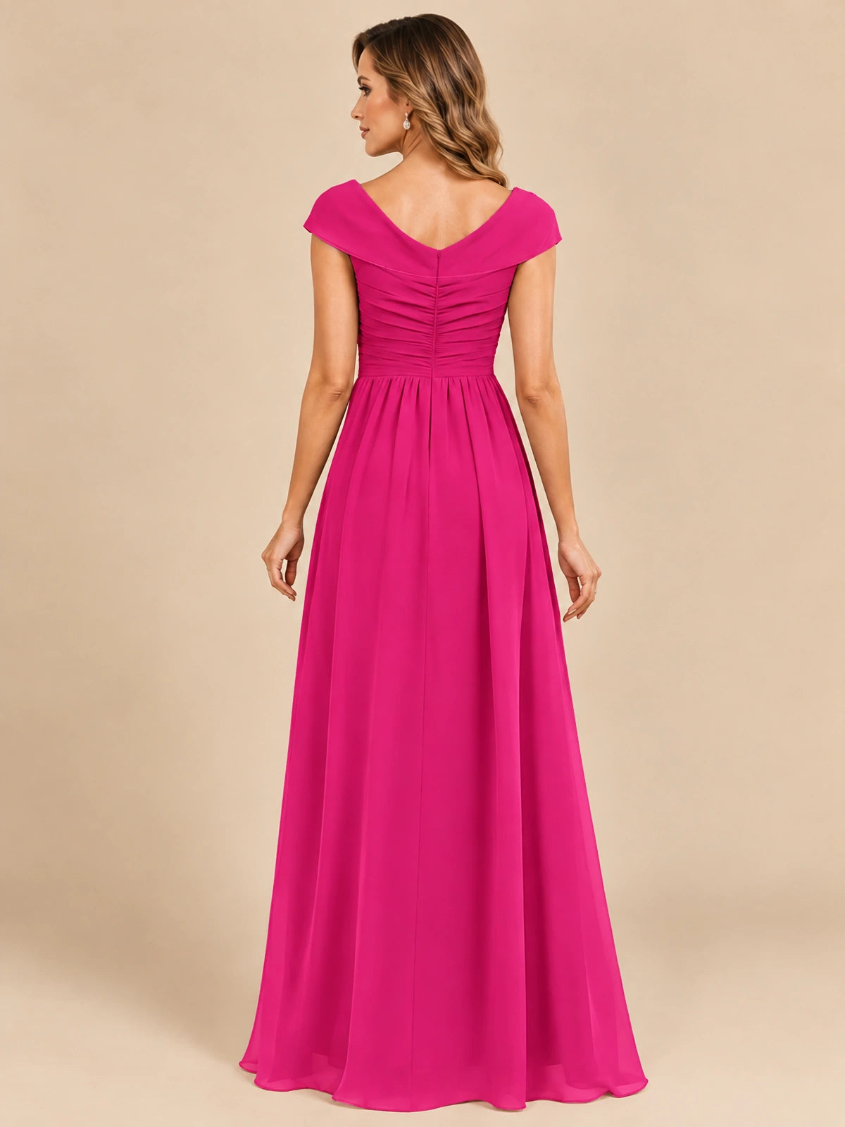 Cap Sleeve Mother of The Bride Dresses Long Chiffon Formal Gowns