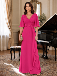 V-Neck Chiffon Lace Mother of the Bride Dresses
