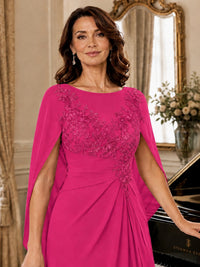Elegant Applique Chiffon Mother of the Bride Dress with Cape Sleeves