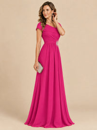 Cap Sleeve Mother of The Bride Dresses Long Chiffon Formal Gowns