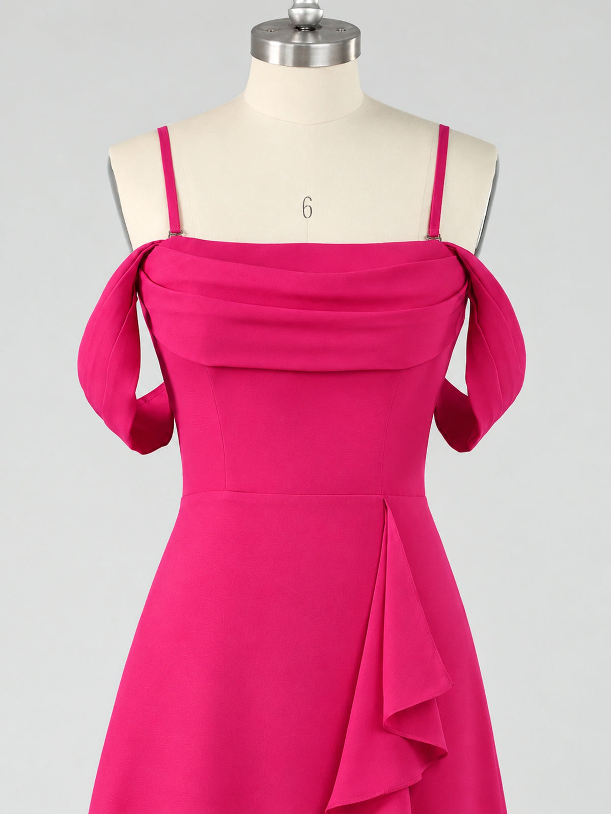 Spaghetti Strap Chiffon Bridesmaid Dress with Ruffles Slit