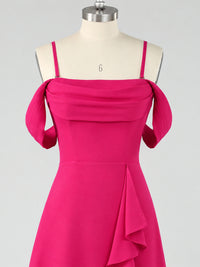 Spaghetti Strap Chiffon Bridesmaid Dress with Ruffles Slit