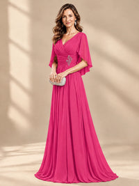 Ruched V Neck Mother of The Bride Dresses with Shawls Appliques and Cap Sleeves