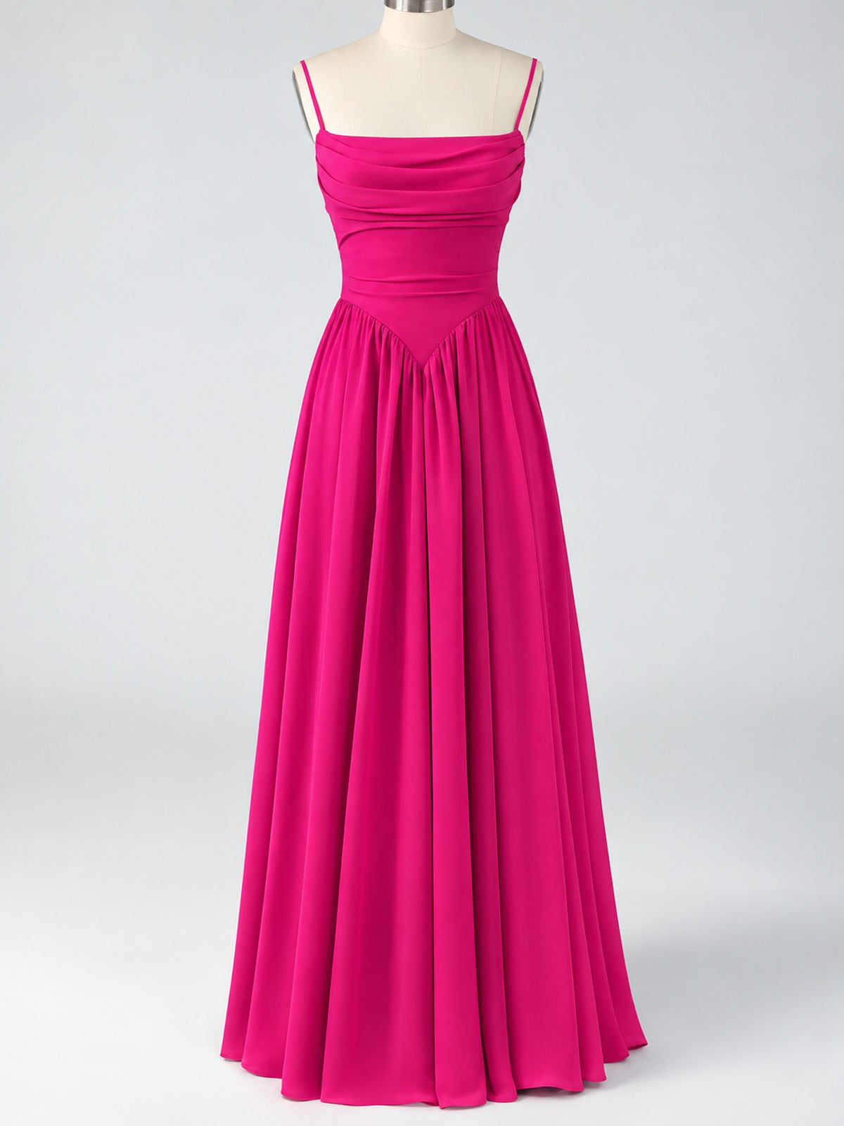 Spaghetti Strap Ruched Chiffon Maxi Dress with Backless