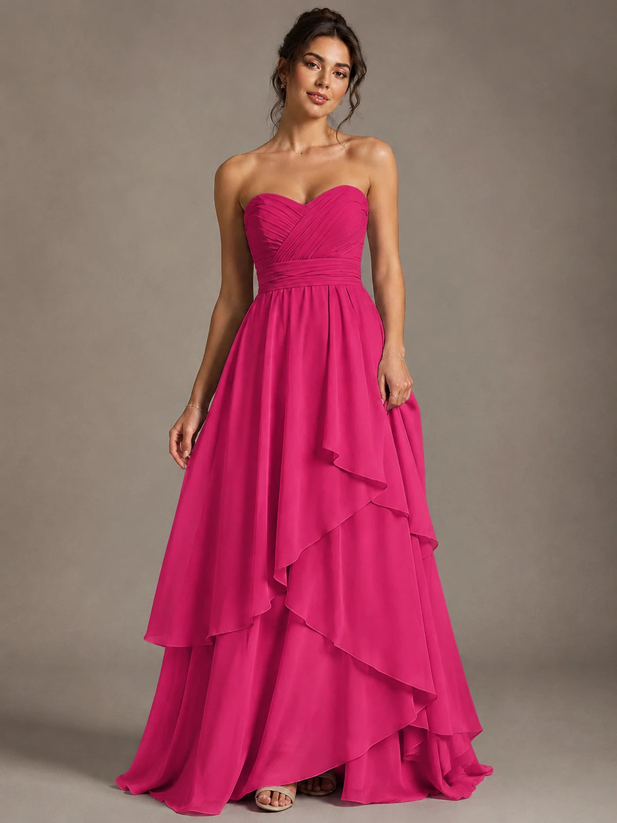 Strapless Ruffle A-Line Maxi Dress