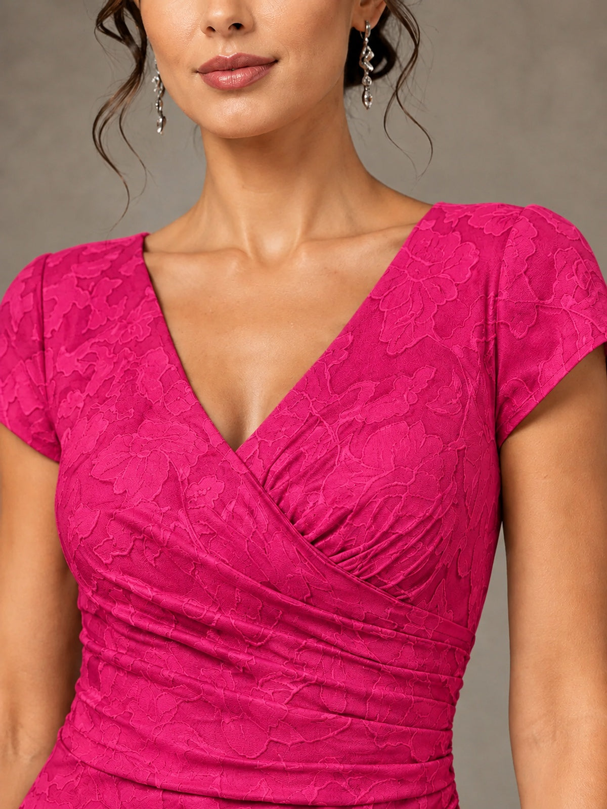V-Neck Floral Jacquard Mother of the Bride Dress with Slit