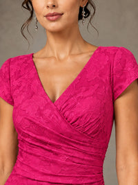 V-Neck Floral Jacquard Mother of the Bride Dress with Slit