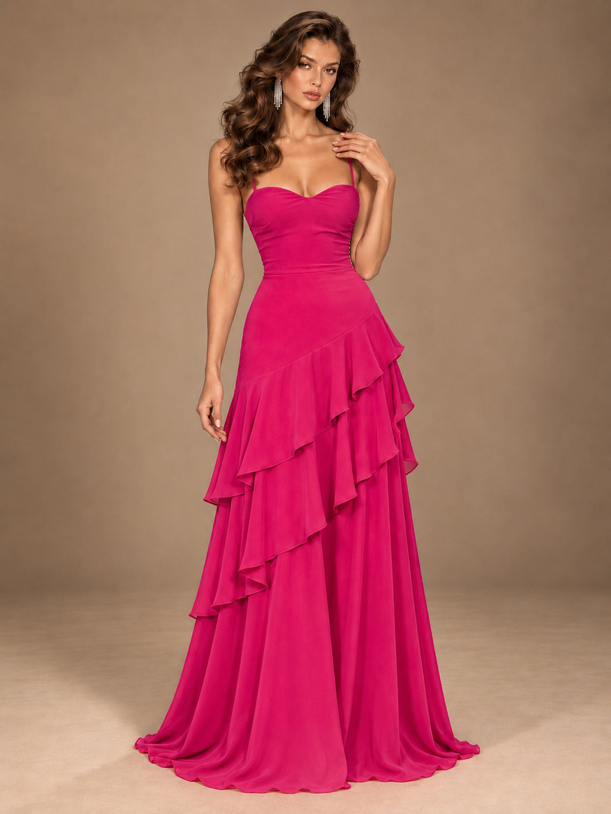 Sweetheart A-Line Ruffle Prom Dress with Spaghetti Straps