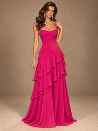 Sweetheart A-Line Ruffle Prom Dress with Spaghetti Straps