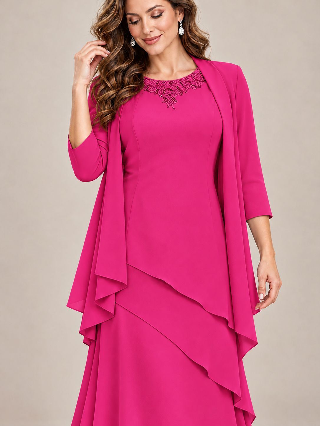Dusty Blue Two-Piece Chiffon Mother of the Bride Dress with Jacket