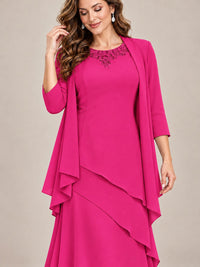 Dusty Blue Two-Piece Chiffon Mother of the Bride Dress with Jacket