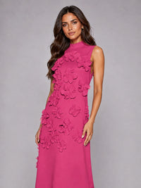 3D Floral Applique High Neck Prom Maxi Dress