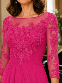 A-Line Chiffon Mother of the Bride Dress with Floral Applique 3/4 Sleeves