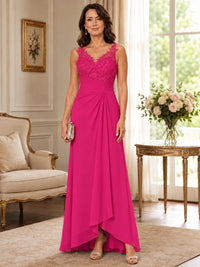 Elegant Chiffon Mother of the Bride Dress with Lace Applique and Cape Sleeves