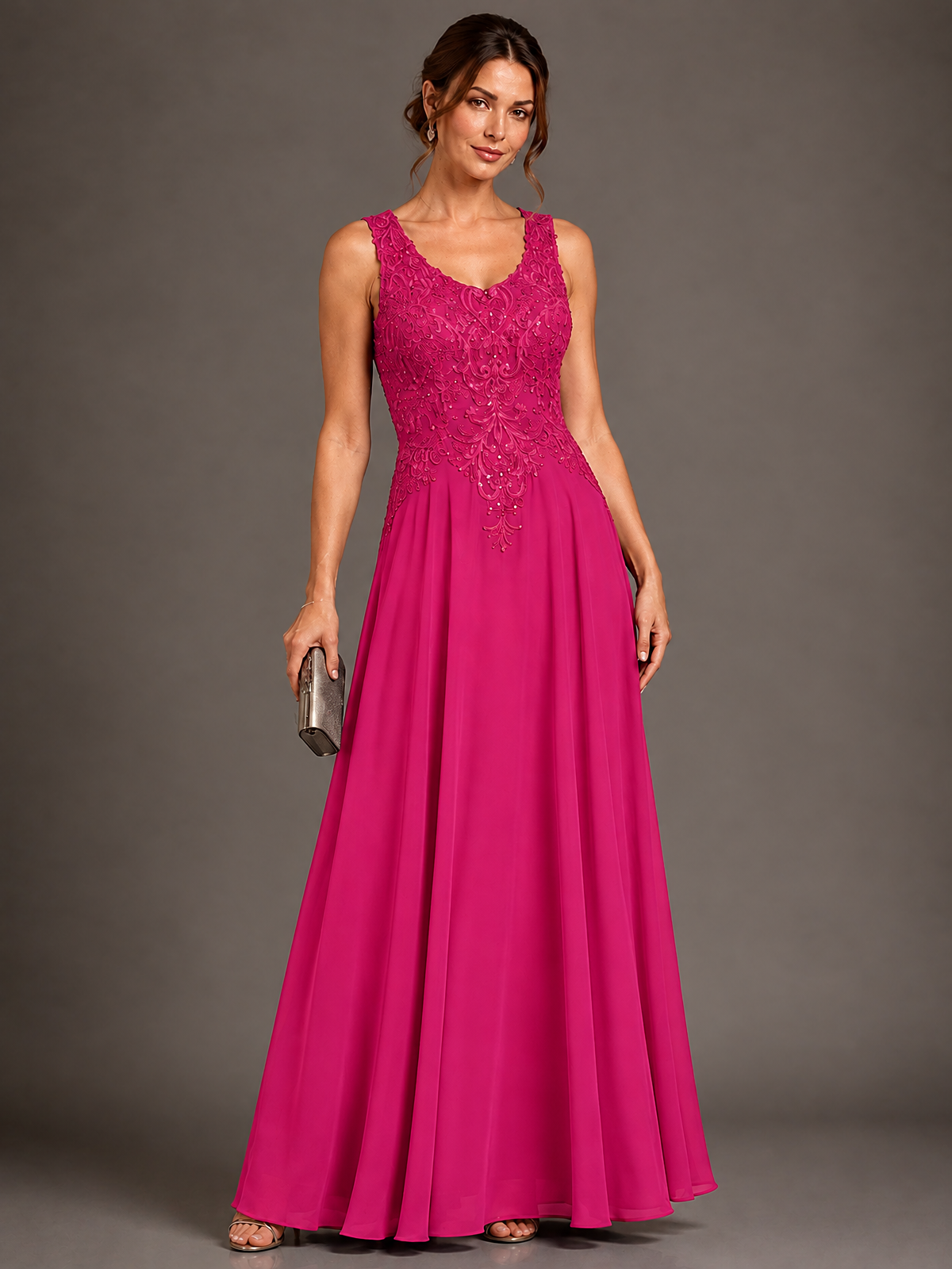 A-line 2 Pieces Chiffon Appliques Mother of The Bride Dresses with Jackets