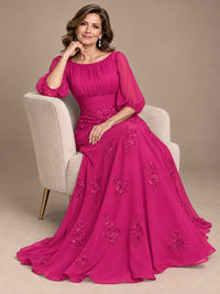 A-Line Mother of the Bride Dress with Sheer Puff Sleeves