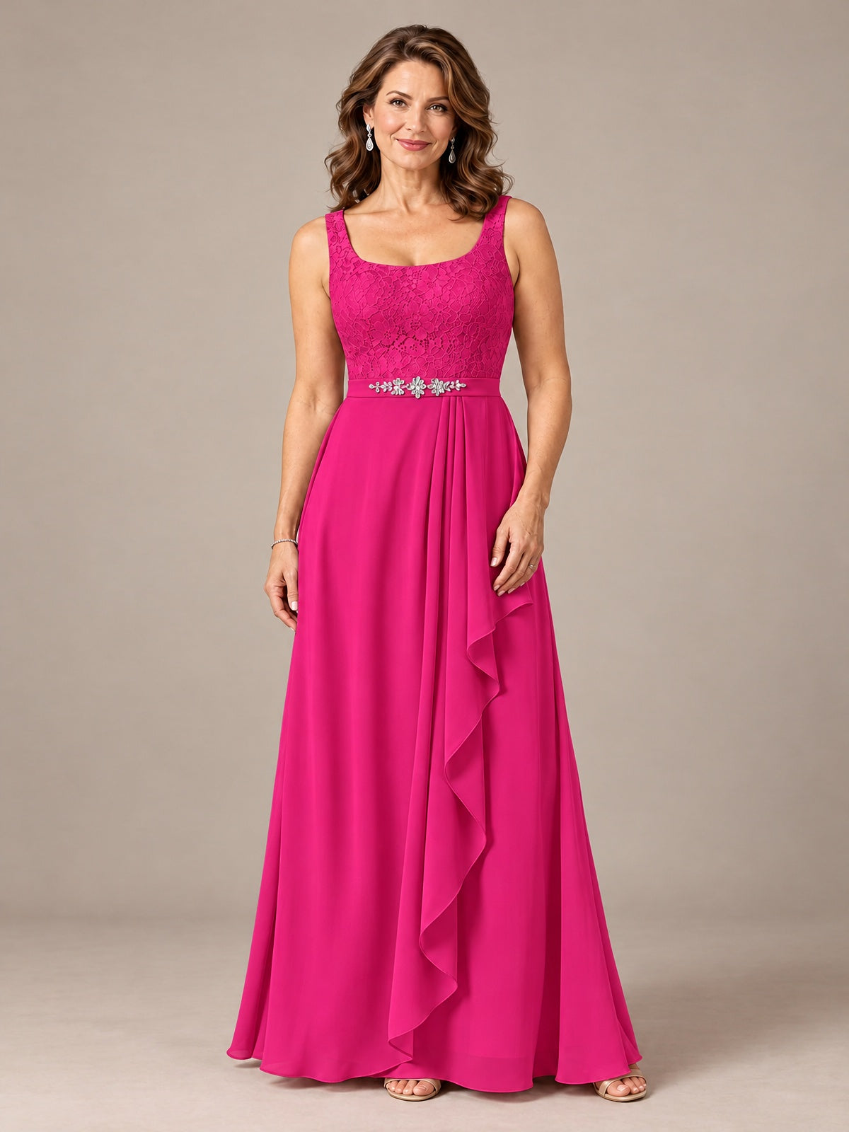 Blush Pink A-Line Mother of the Bride Dress with Lace Jacket and Ruffles