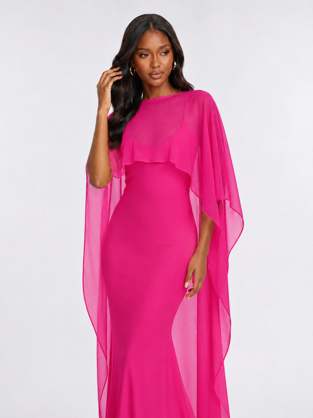 Satin Cape Prom Dresses Meramid Maxi Dress
