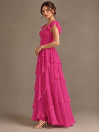 Ruffle Tiered V Neck Maxi Dress
