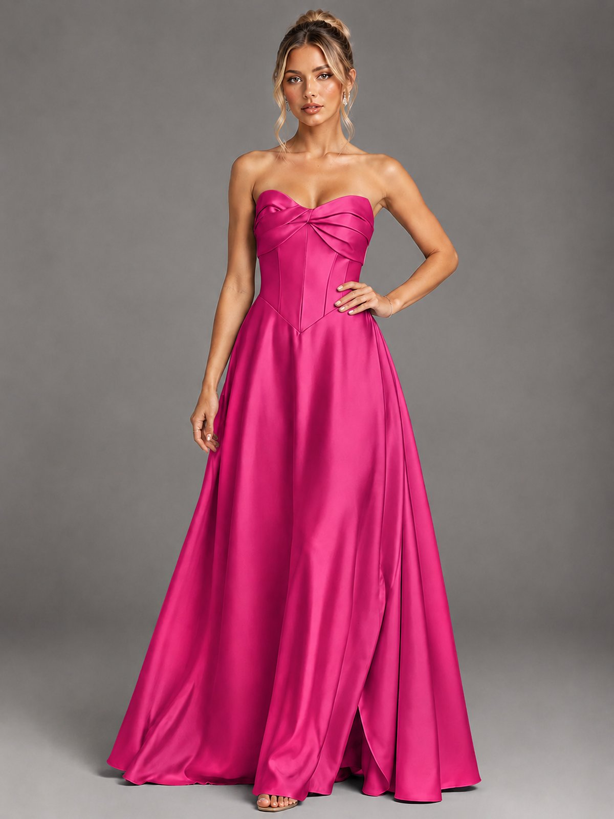 Sweetheart Neck Strapless Satin A-Line Prom Dress