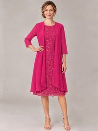 Tea Length Sequin Lace Mother of The Bride Dress with Chiffon Jacket