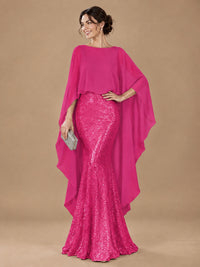 Sequin 2 Pieces Mother of the Bride Dress with Cap Sleeves Chiffon Formal Gowns