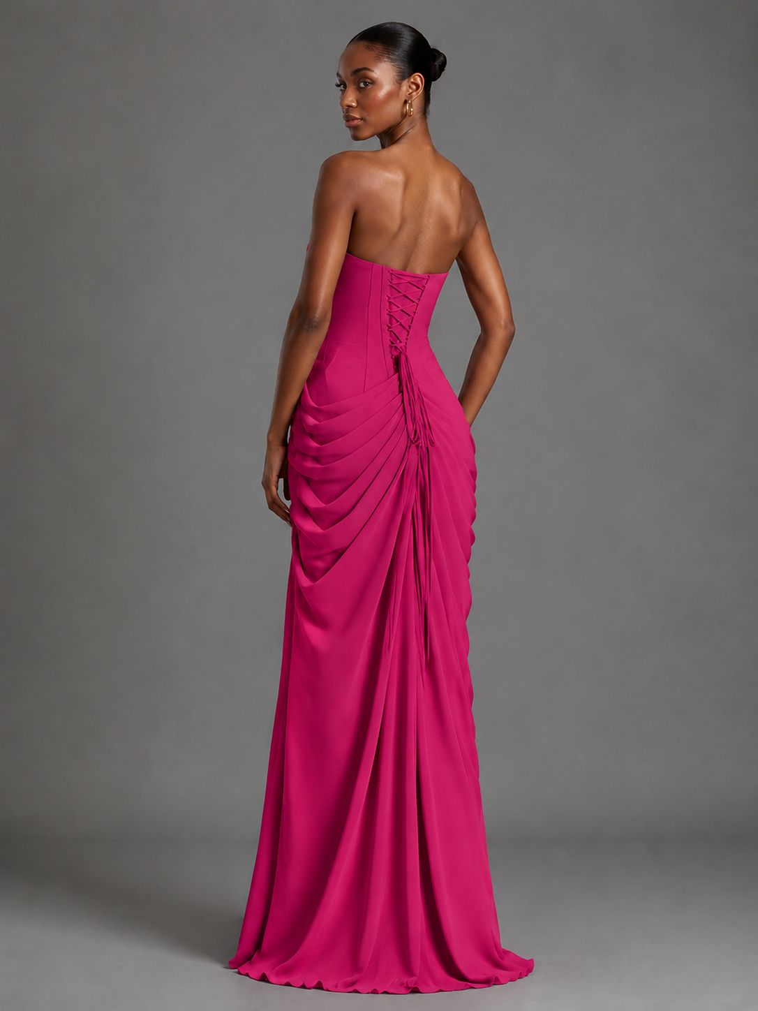 Strapless Bodycon Pleated Chiffon Formal Dress with Slit