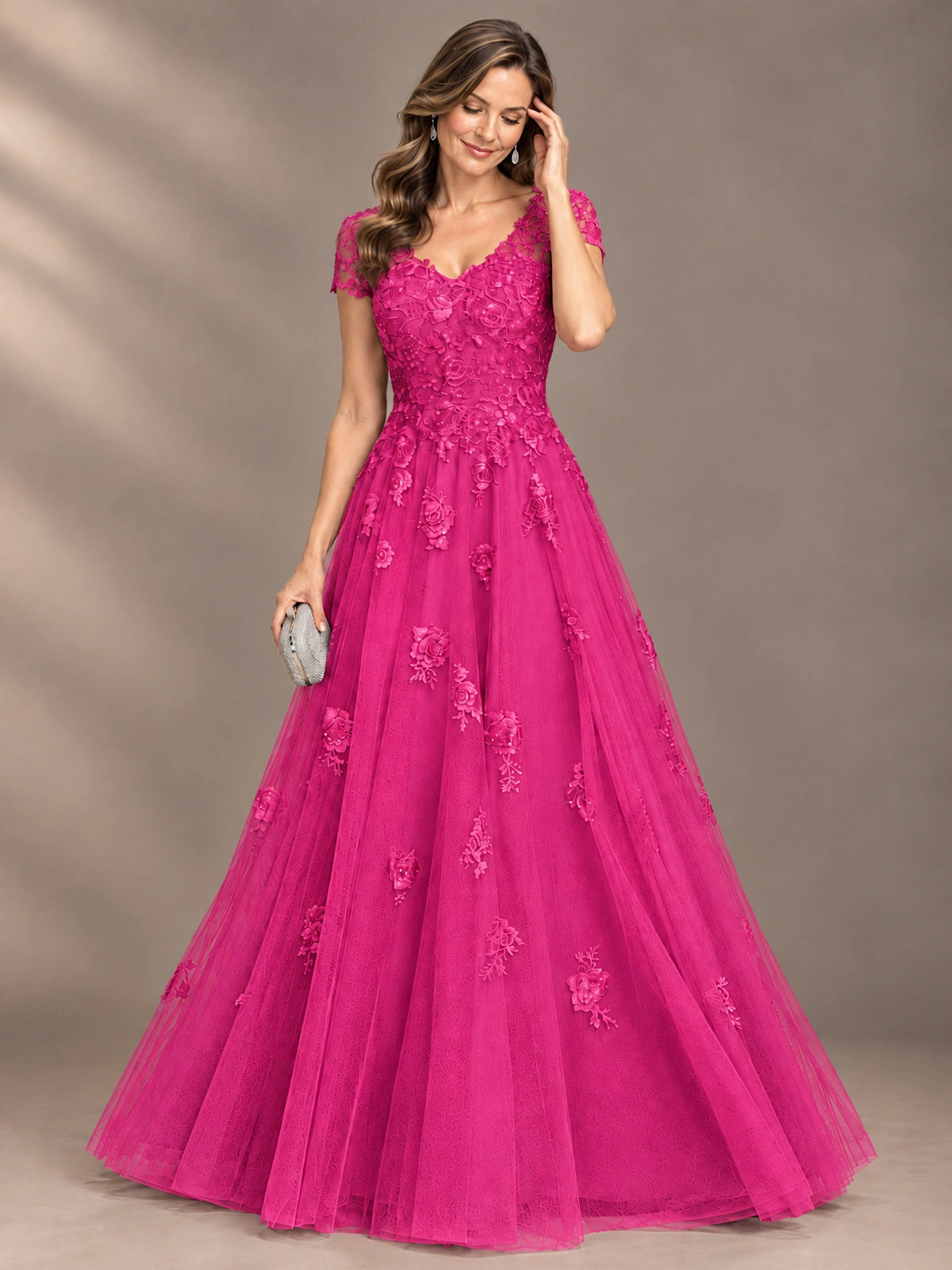 Lace Appliques A-line Mother of The Bride Dresses with Short Sleeves