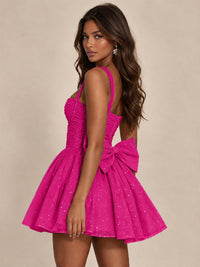 Sweetheart Glitter Tulle Puffy Mini Dress with Bow