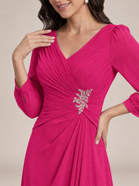 V-Neck Pleated Chiffon Mother of the Bride Dress with Flutter Sleeves