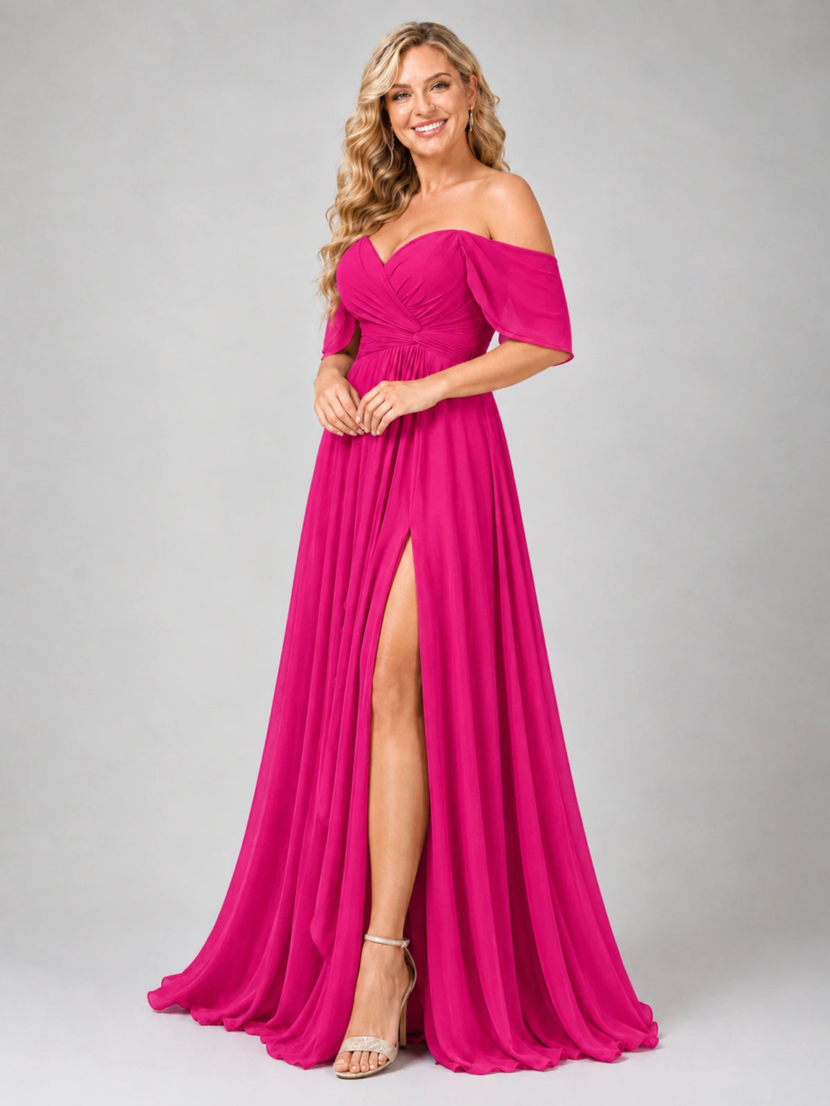 Off Shoulder Chiffon Bridesmaid Dress with Slit