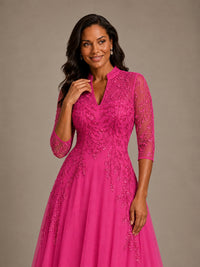 Embellished Appliques Mother of the Bride Dress with 3/4 Sleeves